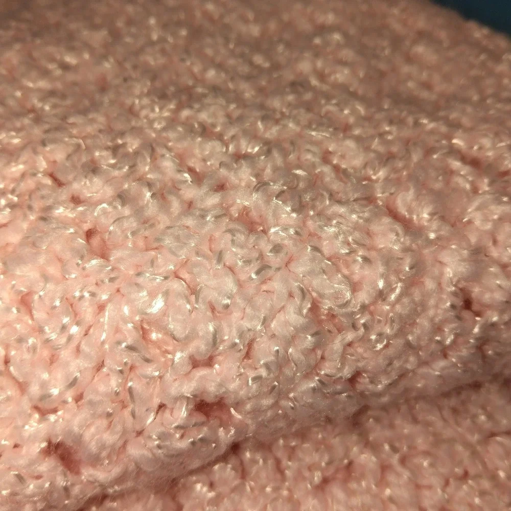 Handmade Pink Crochet Baby Blanket Textured Waffle Knit Soft Nursery Throw 42x40